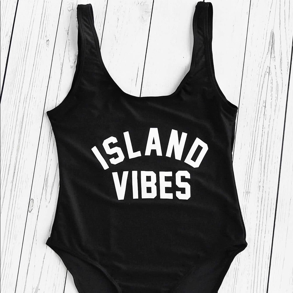Slogan Print Beach Swimsuit